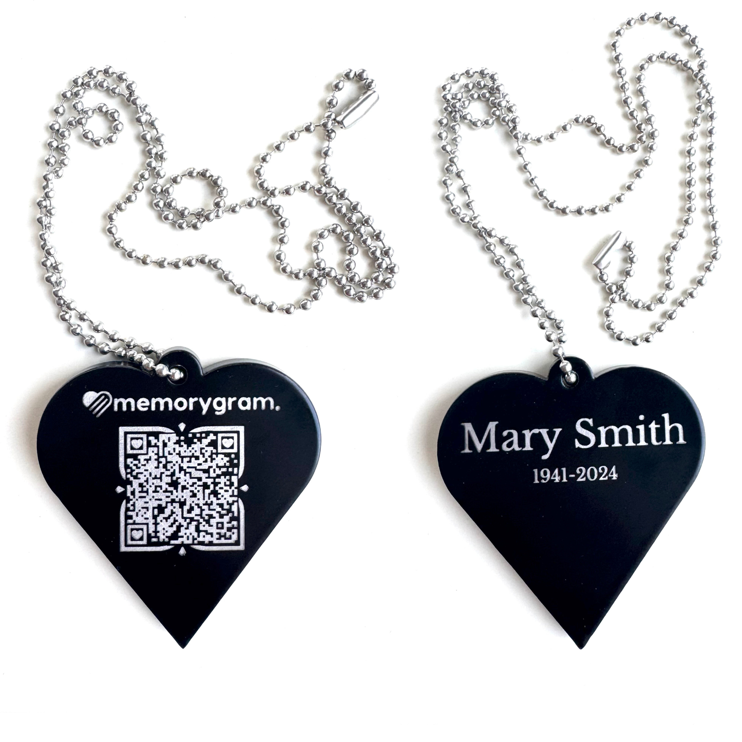 Memorial QR Heart Keychain & Necklace: Includes Virtual Memorial & Voice Feature