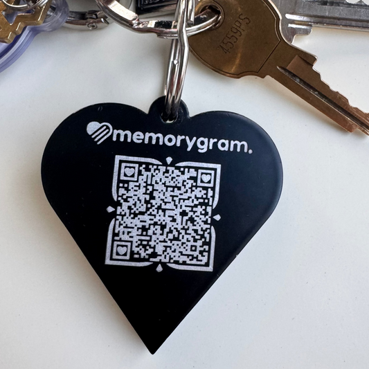 Memorial QR Heart Keychain & Necklace: Includes Virtual Memorial & Voice Feature