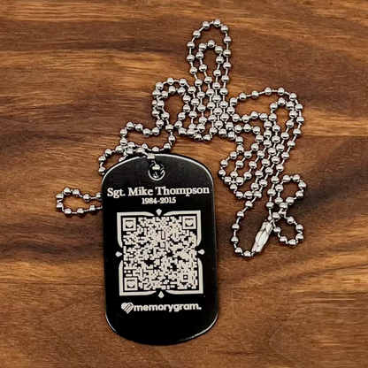 Memorial QR Dog Tag Necklace: Includes Virtual Memorial & Voice Feature