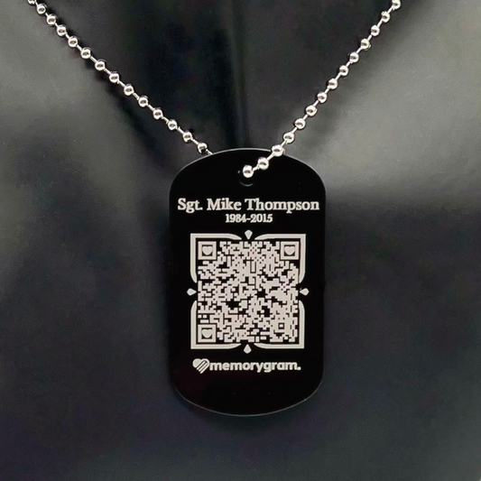 Memorial QR Dog Tag Necklace: Includes Virtual Memorial & Voice Feature