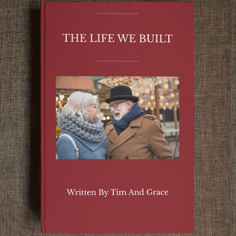 Red hardcover biography titled The Life We Built with a couple on the cover