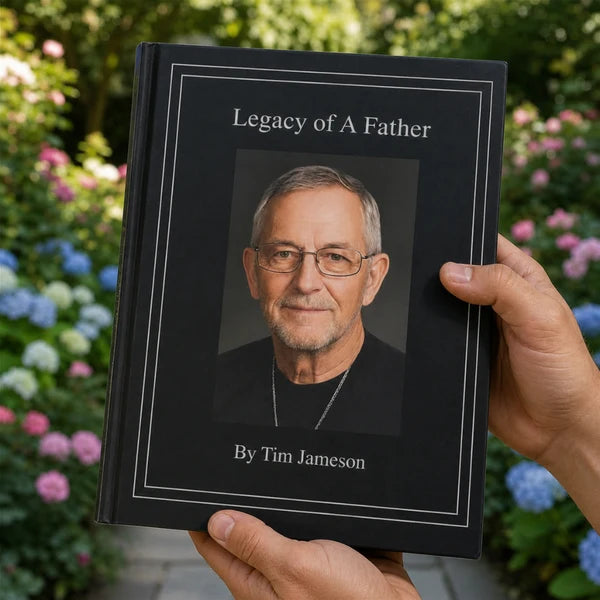 Legacy of a Father hardcover Memorygram book held outdoors