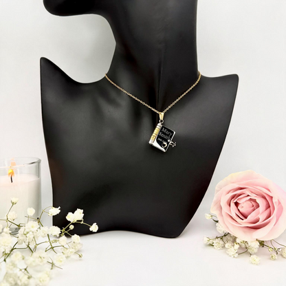 Silver Gold Remembrance Book Necklace engraved with name and dates